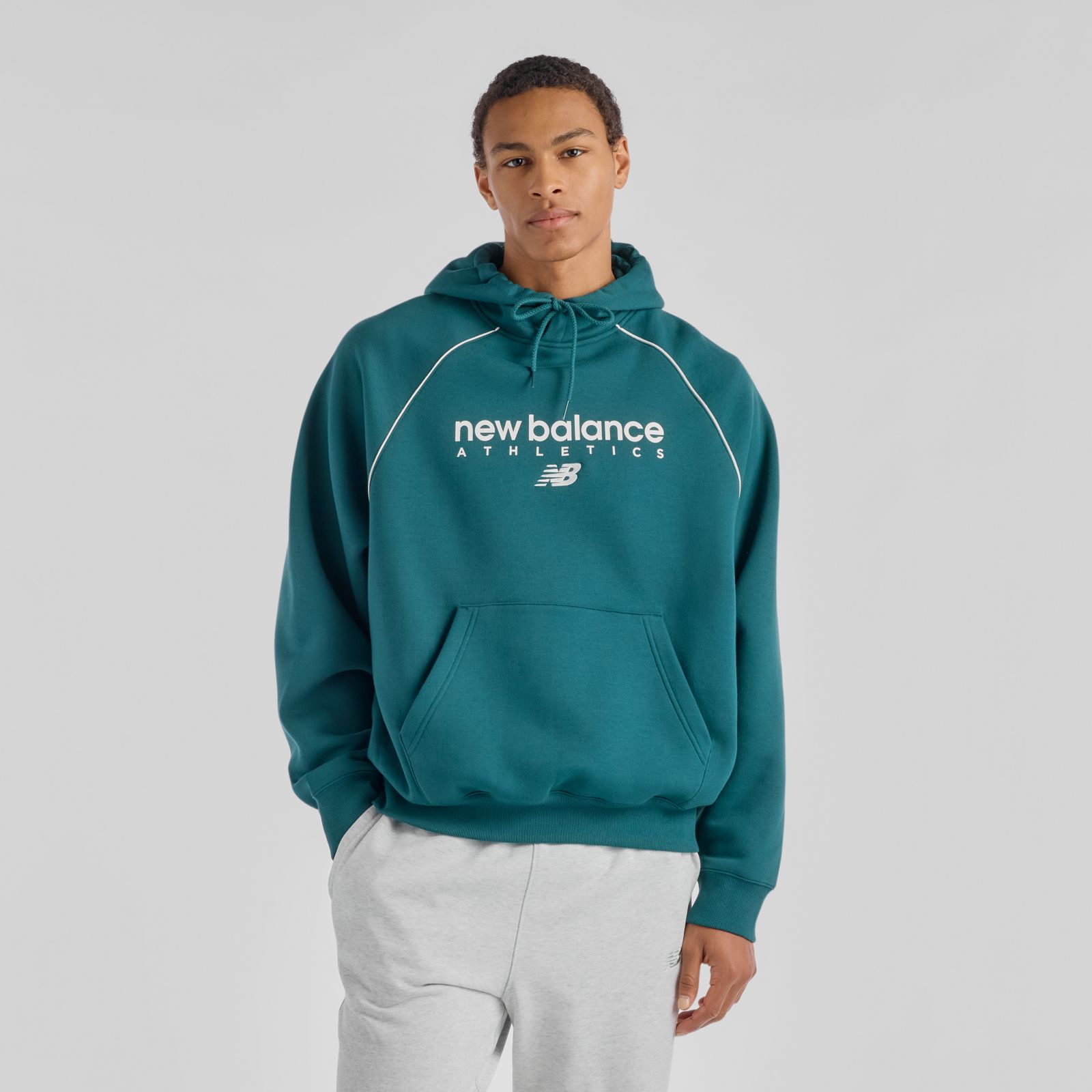 New Balance Buzo Trackside Fleece Hoodie MT611629, Medusa Green/Sea Salt, swatch