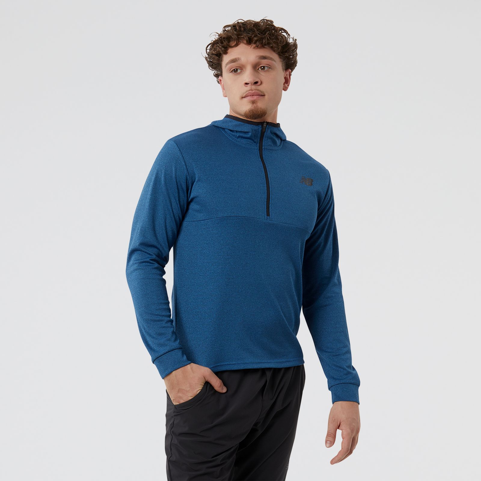 New Balance Buzo Tenacity Hooded 1/4 Zip MT21089, Blue, swatch