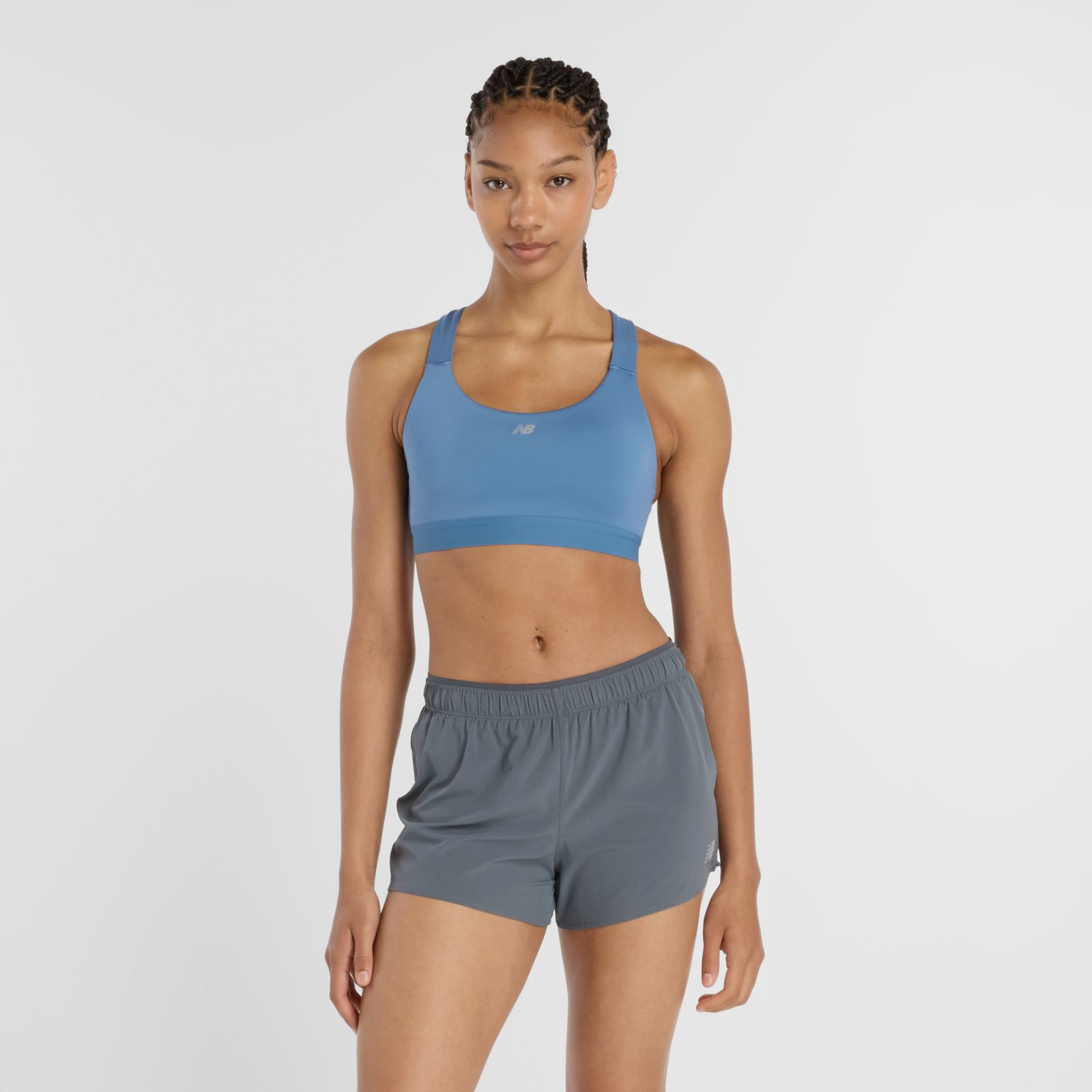 New Balance Crop Top NB Essential Train Bra WB51035, Shoreline Blue, swatch