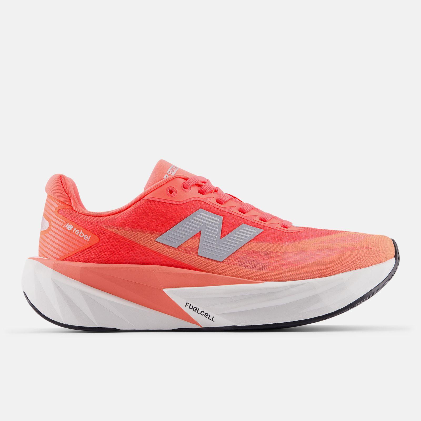 New Balance FuelCell Rebel v5, Urgent Red/103 White/Silver Metallic, swatch