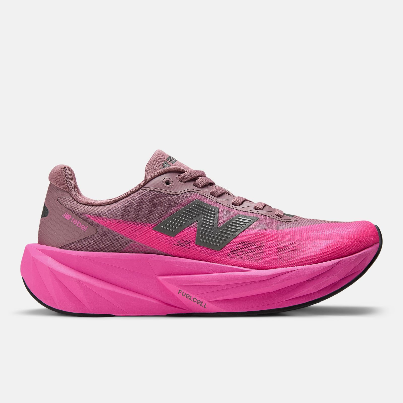 New Balance FuelCell Rebel v5, Pink Heat/Rosewood, swatch