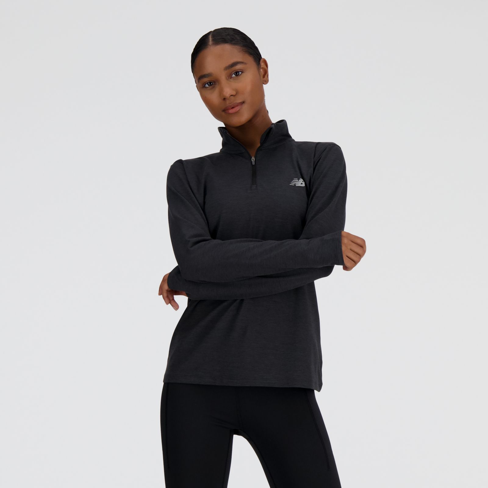 New Balance Sport Essentials Space Dye Quarter Zip WT41150, Black/Heather, swatch