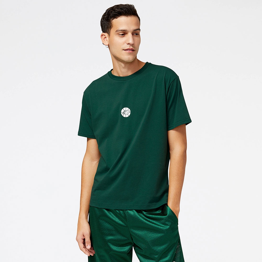 New Balance Remera Hoops Essentials Fundamental MT23582, Dark green, swatch