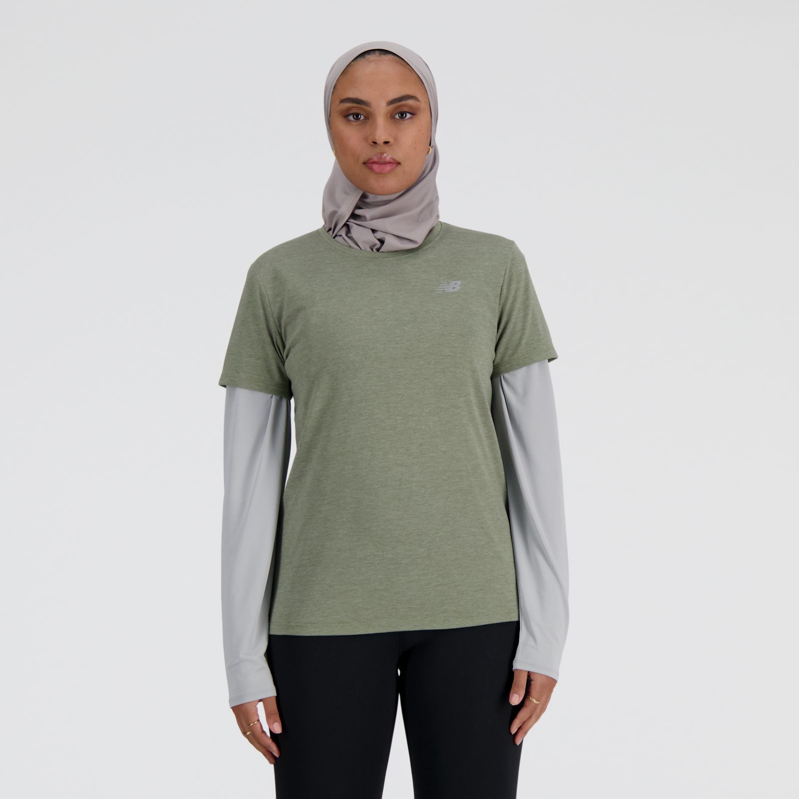 New Balance Sport Essentials Heathertech WT41190, Dark/Olivine/Heather, swatch