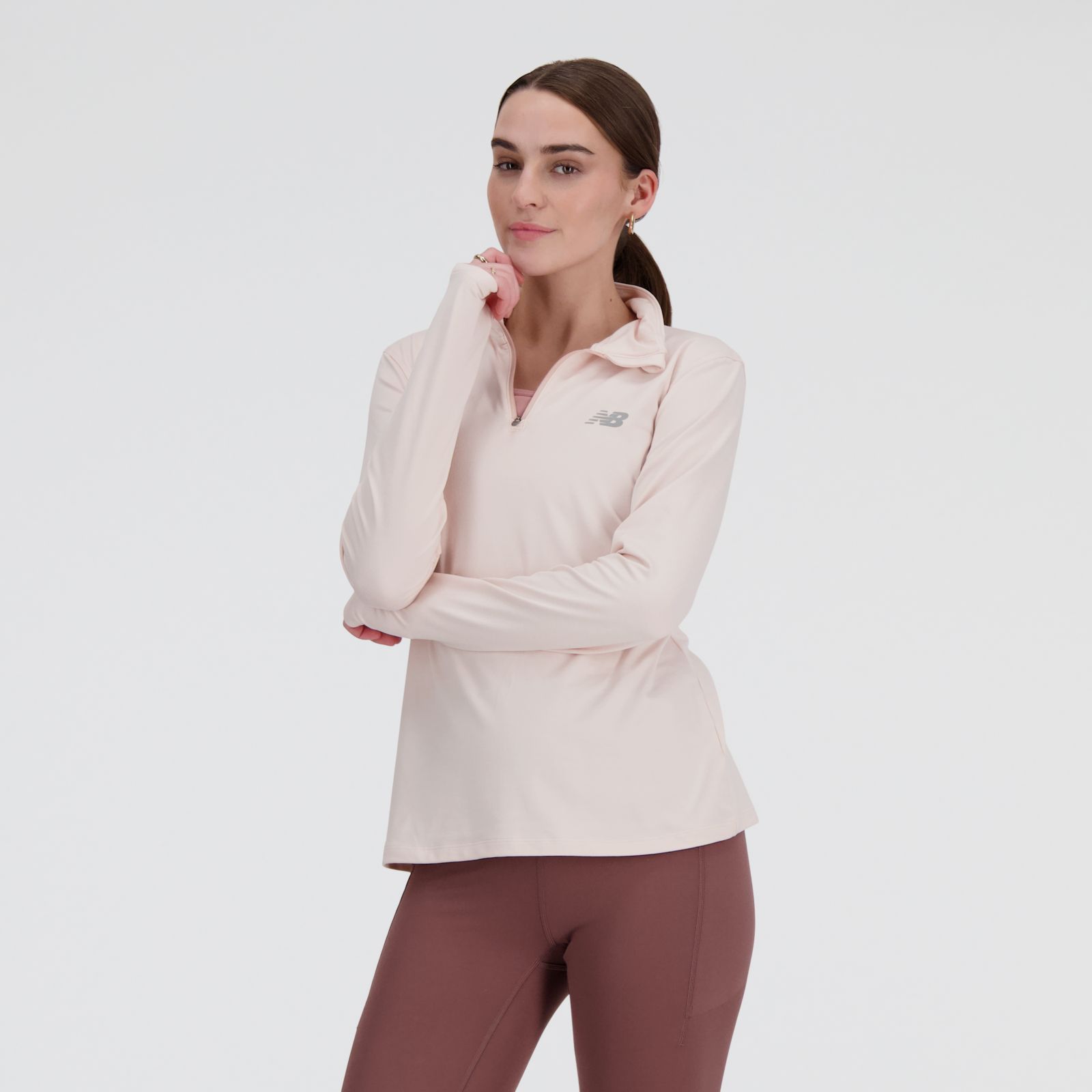 New Balance Sport Essentials Space Dye Quarter Zip WT41150, Quartz/Pink/Heather, swatch