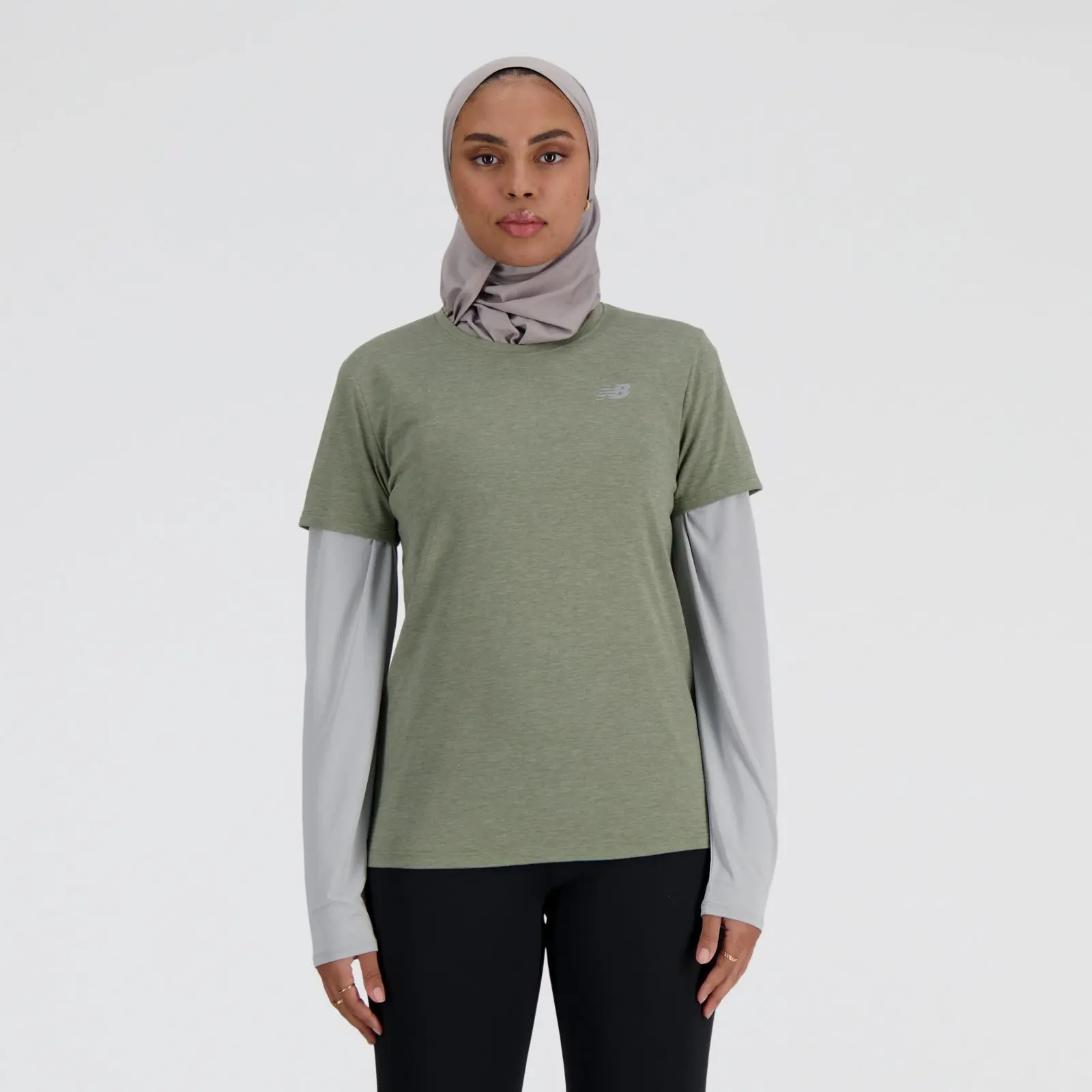 New Balance Sport Essentials Heathertech WT41190, dark/olivine/heather, swatch