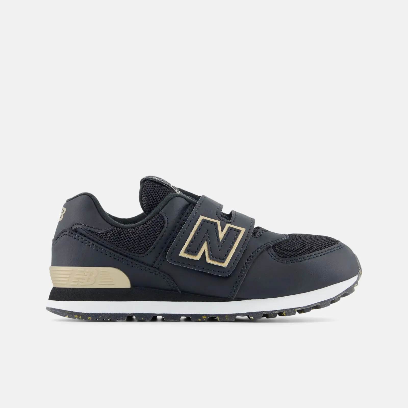 New Balance 574 Hook & Loop Pregrade, Black/Gold, swatch