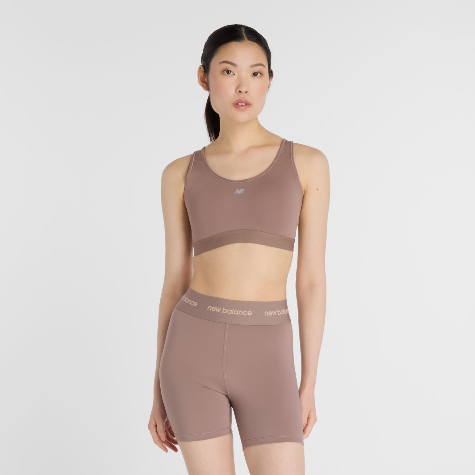 New Balance Crop Top NB Essential Run Bra WB51032, Earth Shadow, swatch