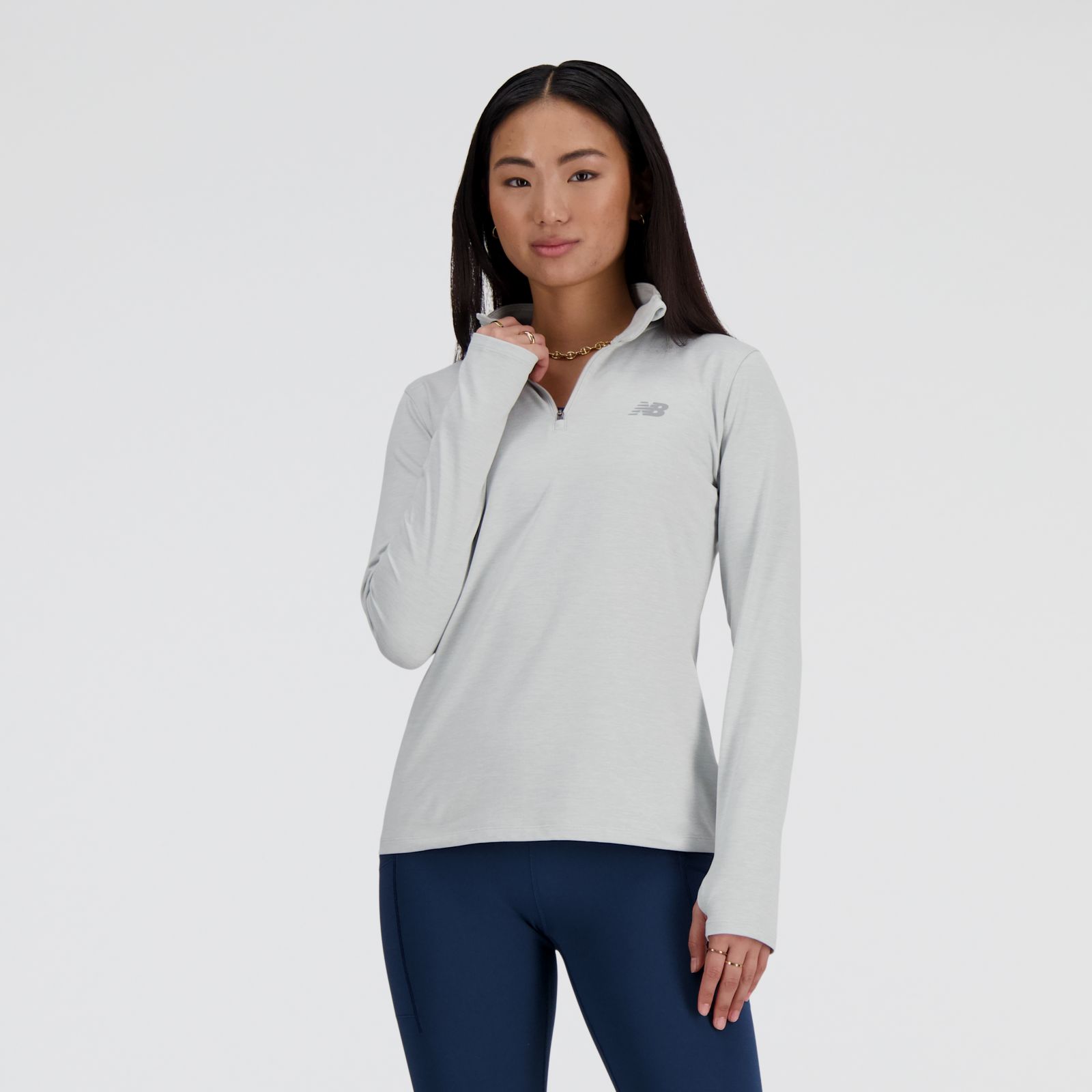 New Balance Sport Essentials Space Dye Quarter Zip WT41150, Ash/Heather, swatch