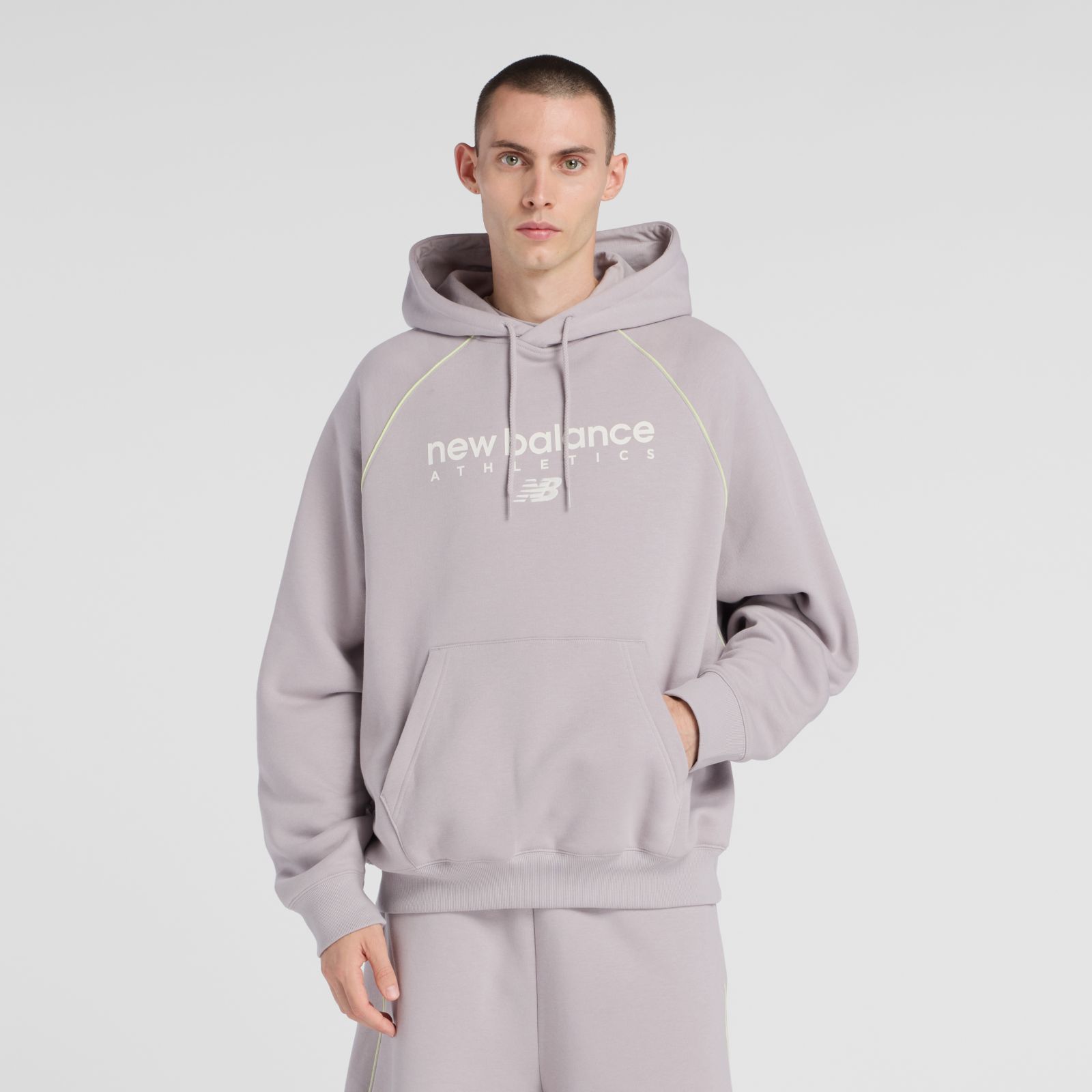 New Balance Buzo Trackside Fleece Hoodie MT611629, Truffle Salt, swatch