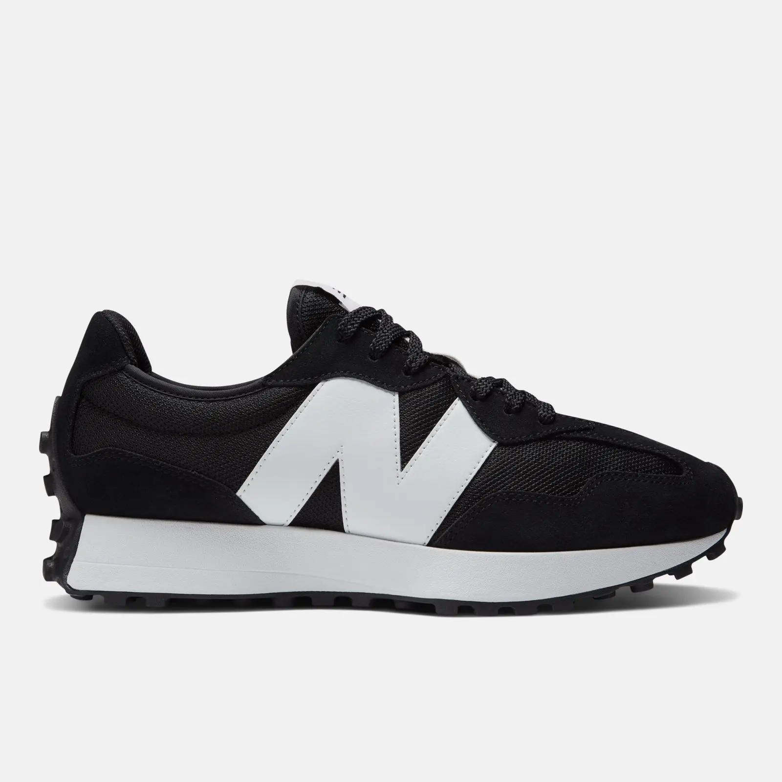 New Balance 327, black/white, swatch