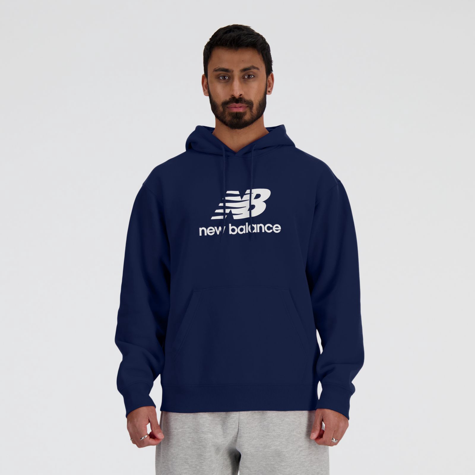 New Balance Buzo Sport Essentials French Terry Logo Hoodie MTA41501, Navy, swatch