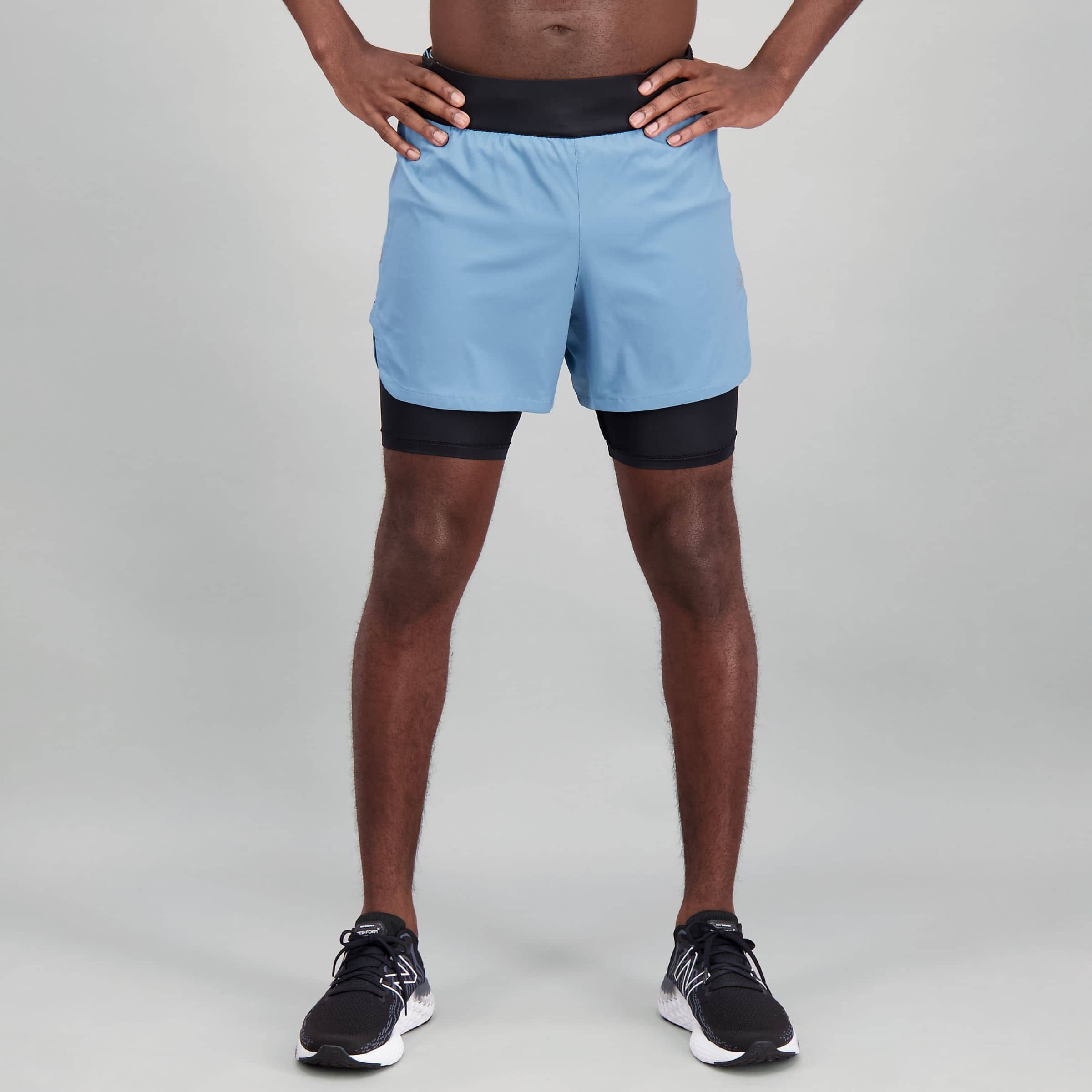 New Balance Short Q Speed Fuel 2 in 1 5 inch MS11279, Light blue/Black, swatch