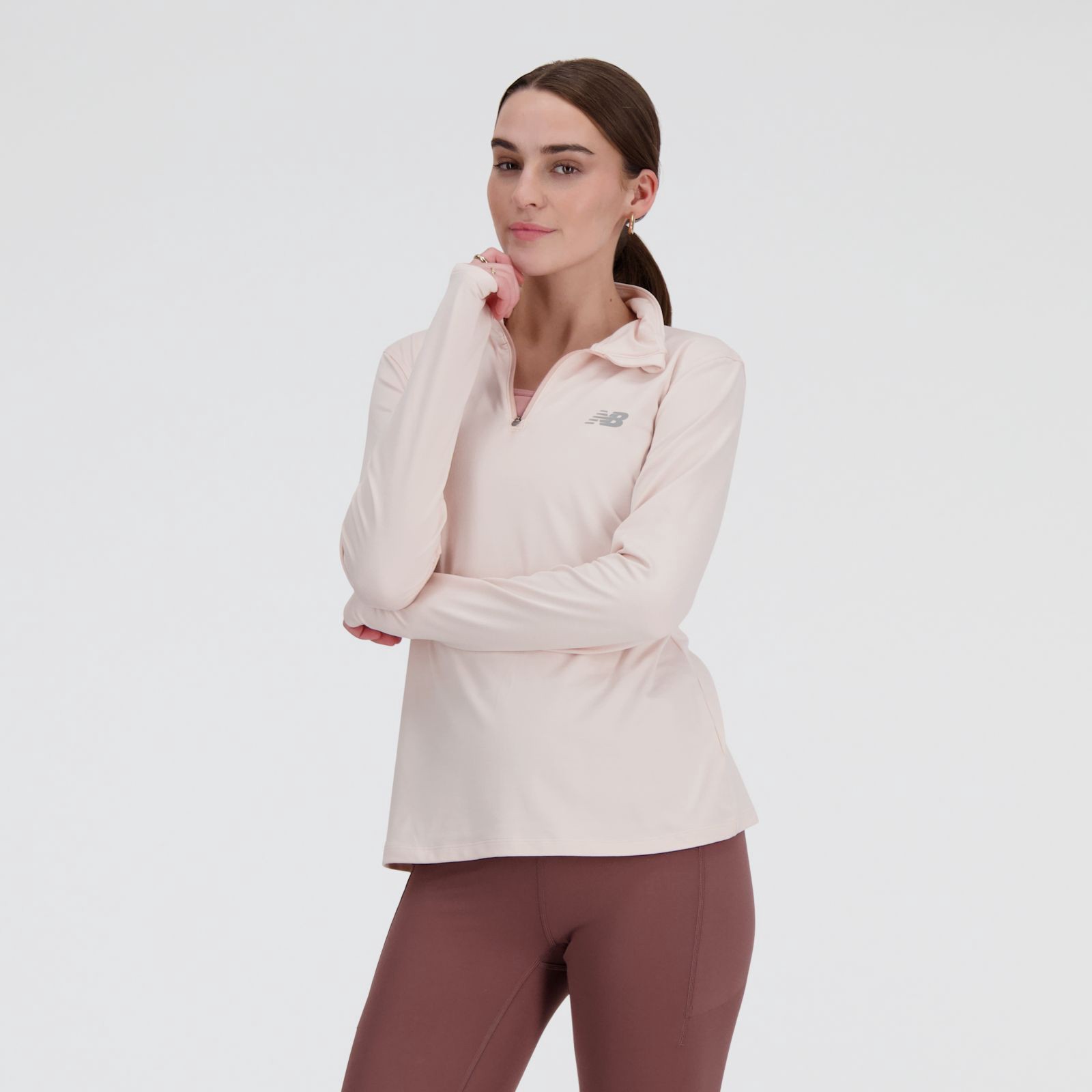New Balance Buzo Sport Essentials Space Dye Quarter Zip WT41150, Rose, swatch