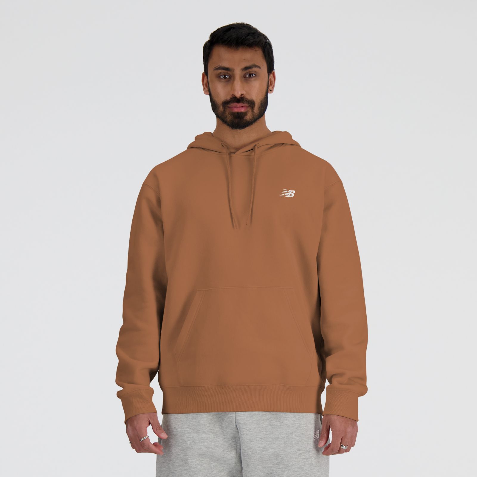 New Balance Small Logo French Terry Hoodie MTA41508, Walnut, swatch