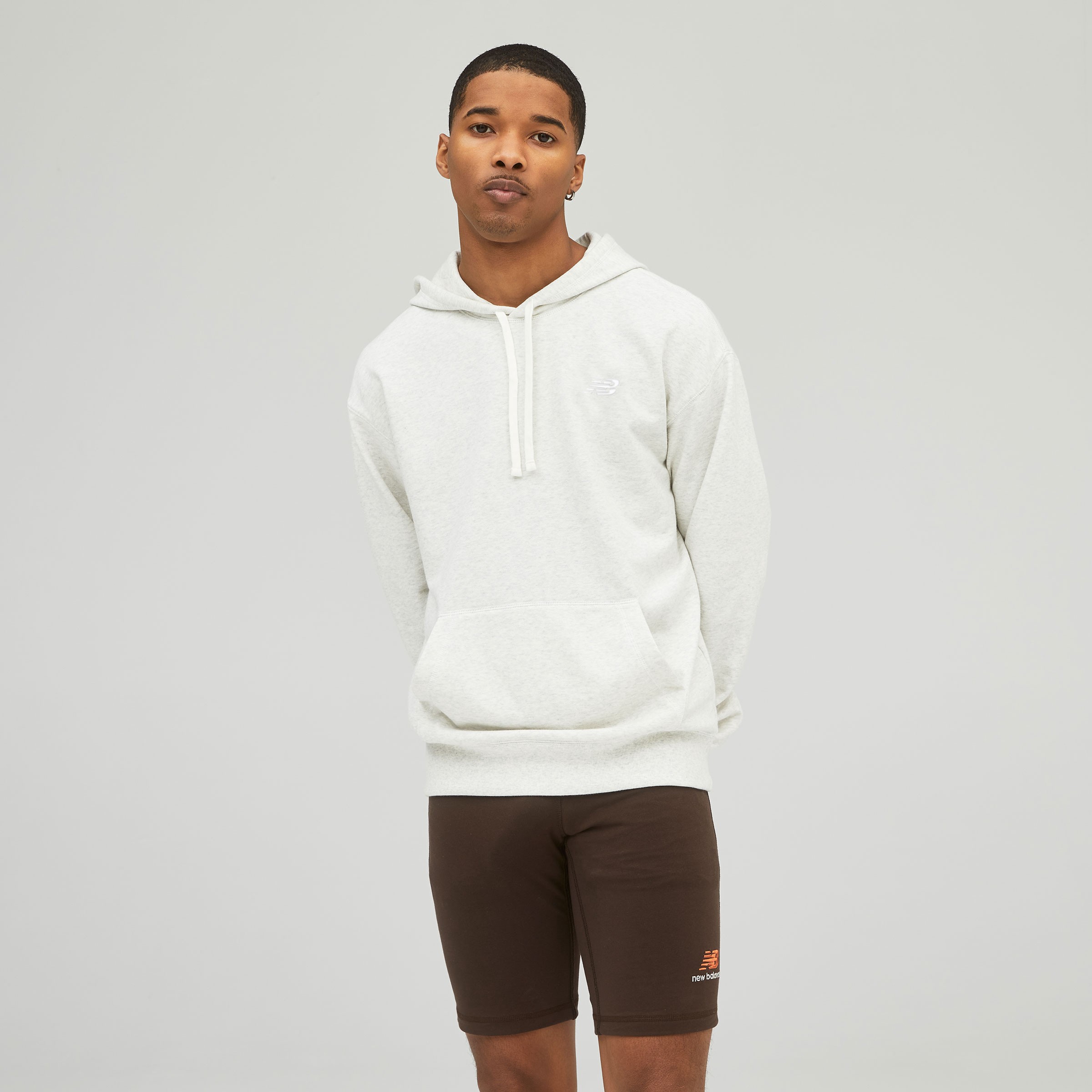 New Balance Buzo Small Logo French Terry Hoodie MTA41508, light grey, swatch