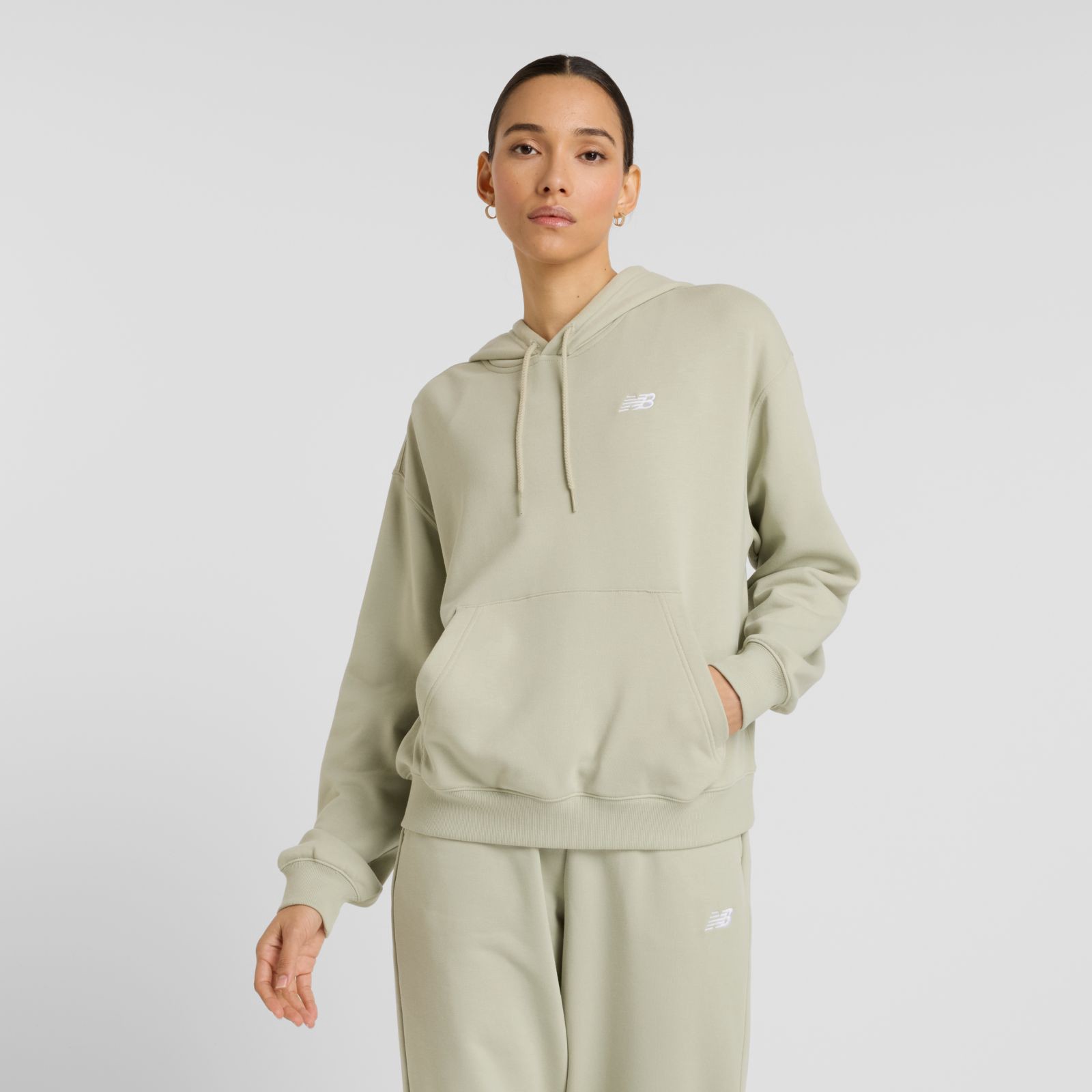 New Balance Buzo Sport Essentials French Terry Hoodie WTA41507, Olivine, swatch