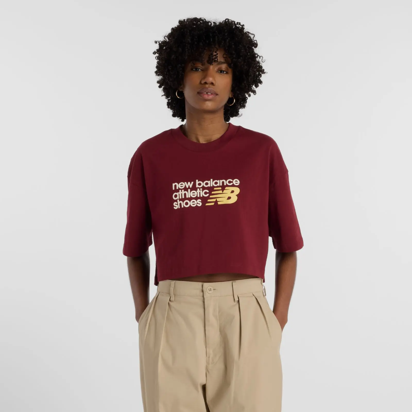 New Balance Remera Athletics Premium Chest Logo Cropped WT51908, Monarch burgundy, swatch