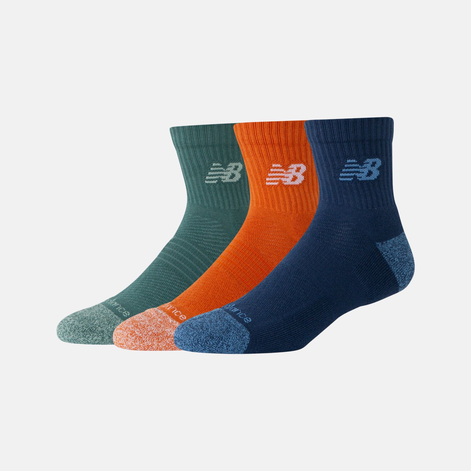 New Balance Medias Active QTR Socks Pack x3 LAS35204, Green/Orange/Blue, swatch