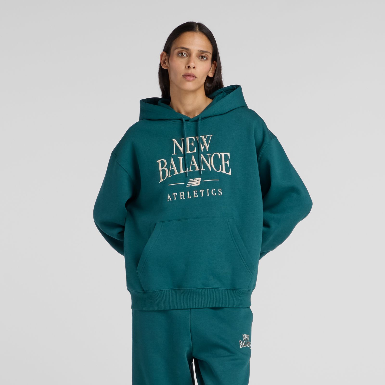 New Balance Buzo Trackside Fleece Hoodie WT61U6QS, Medusa Green/Sea Salt, swatch