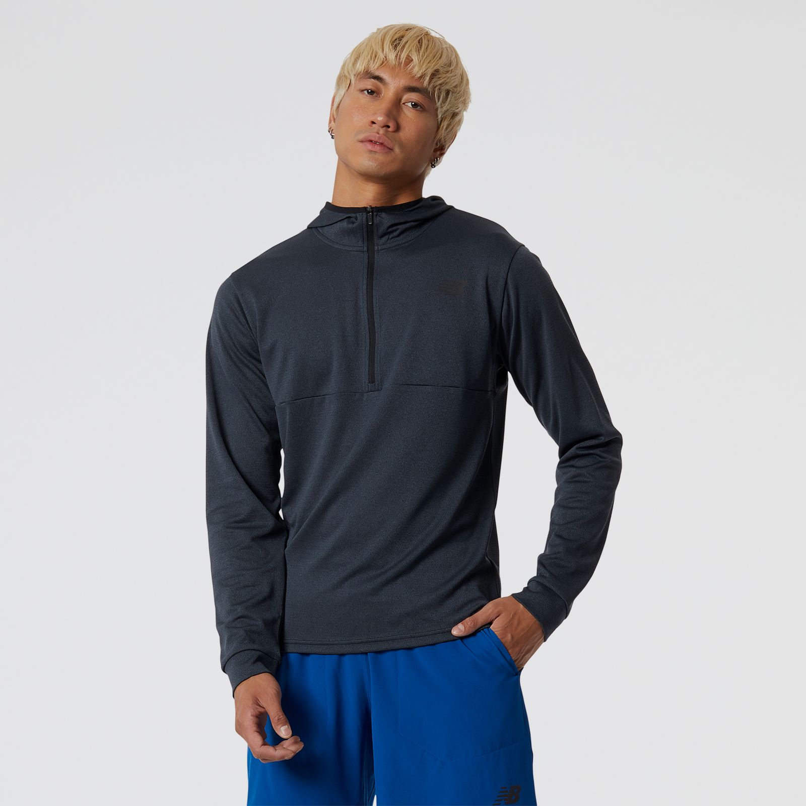 New Balance Buzo Tenacity Hooded 1/4 Zip MT21089, Black, swatch