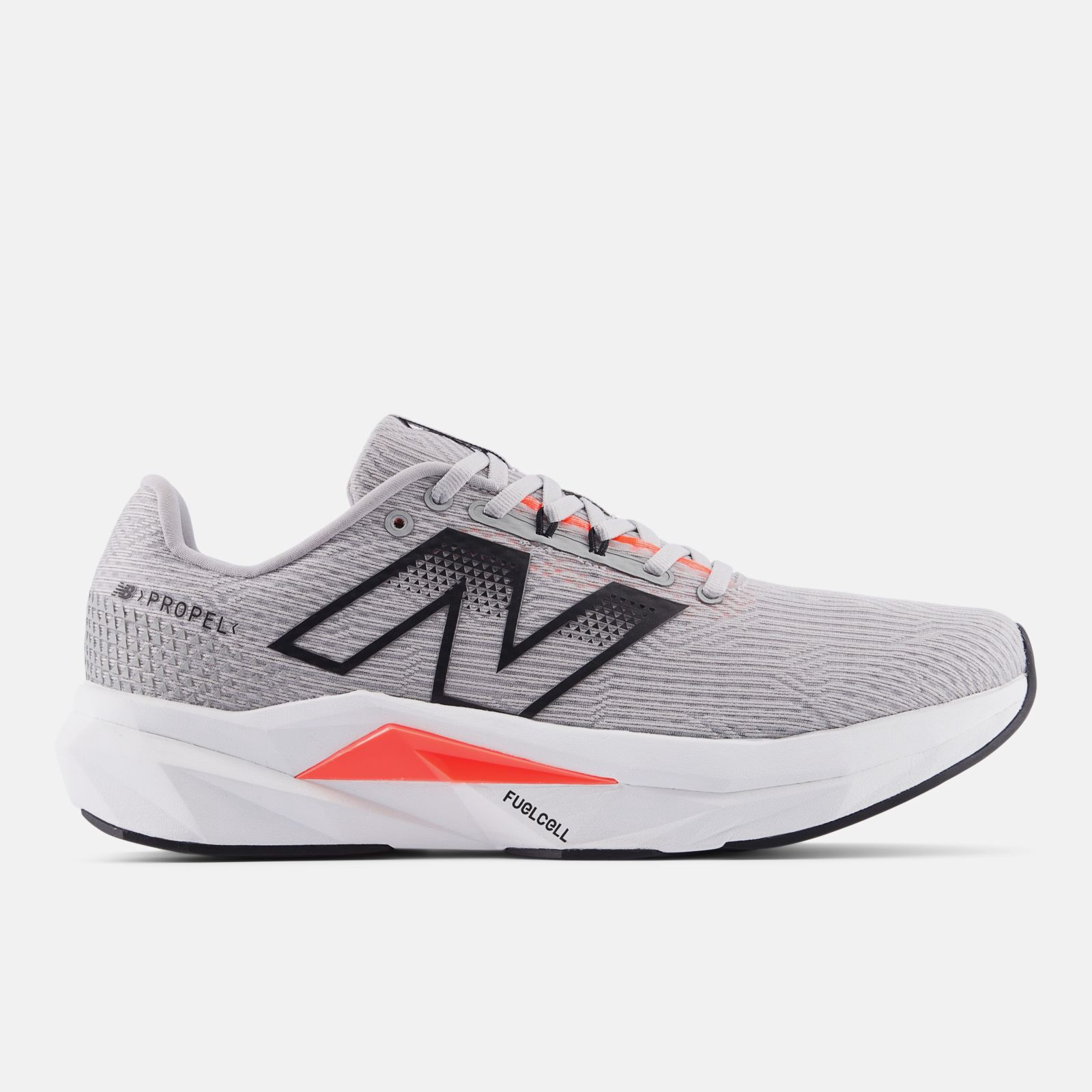New Balance FuelCell Propel v5, Rain Cloud/Urgent Red/Black Cement, swatch