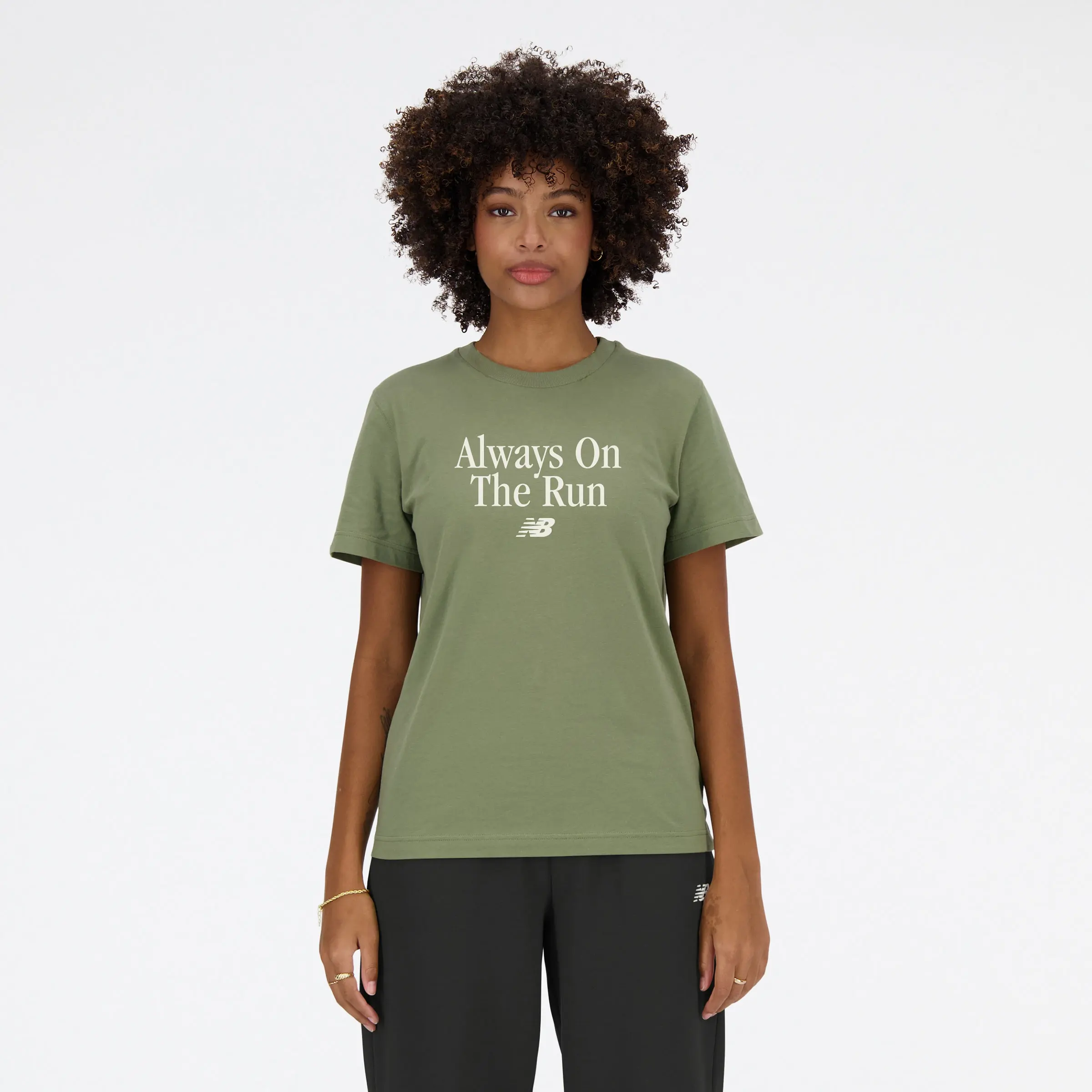 New Balance Remera Slogan Graphic Tee WTA41587, dark olivine, swatch