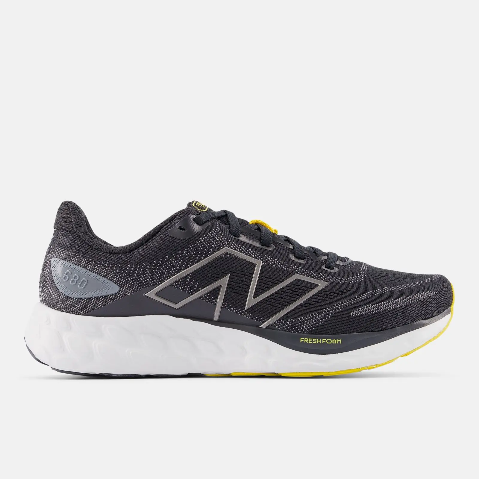 New Balance Fresh Foam 680 v8, Black/Castlerock/Ginger Lemon, swatch