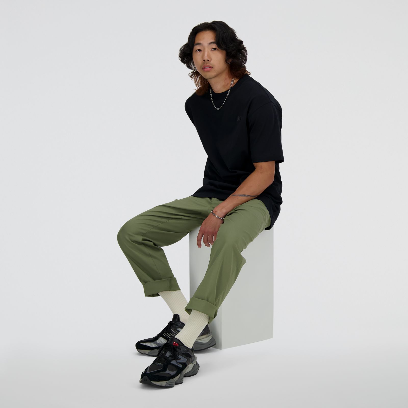 New Balance MP41575DEK Twill Straight Pant, Dark olivine, large