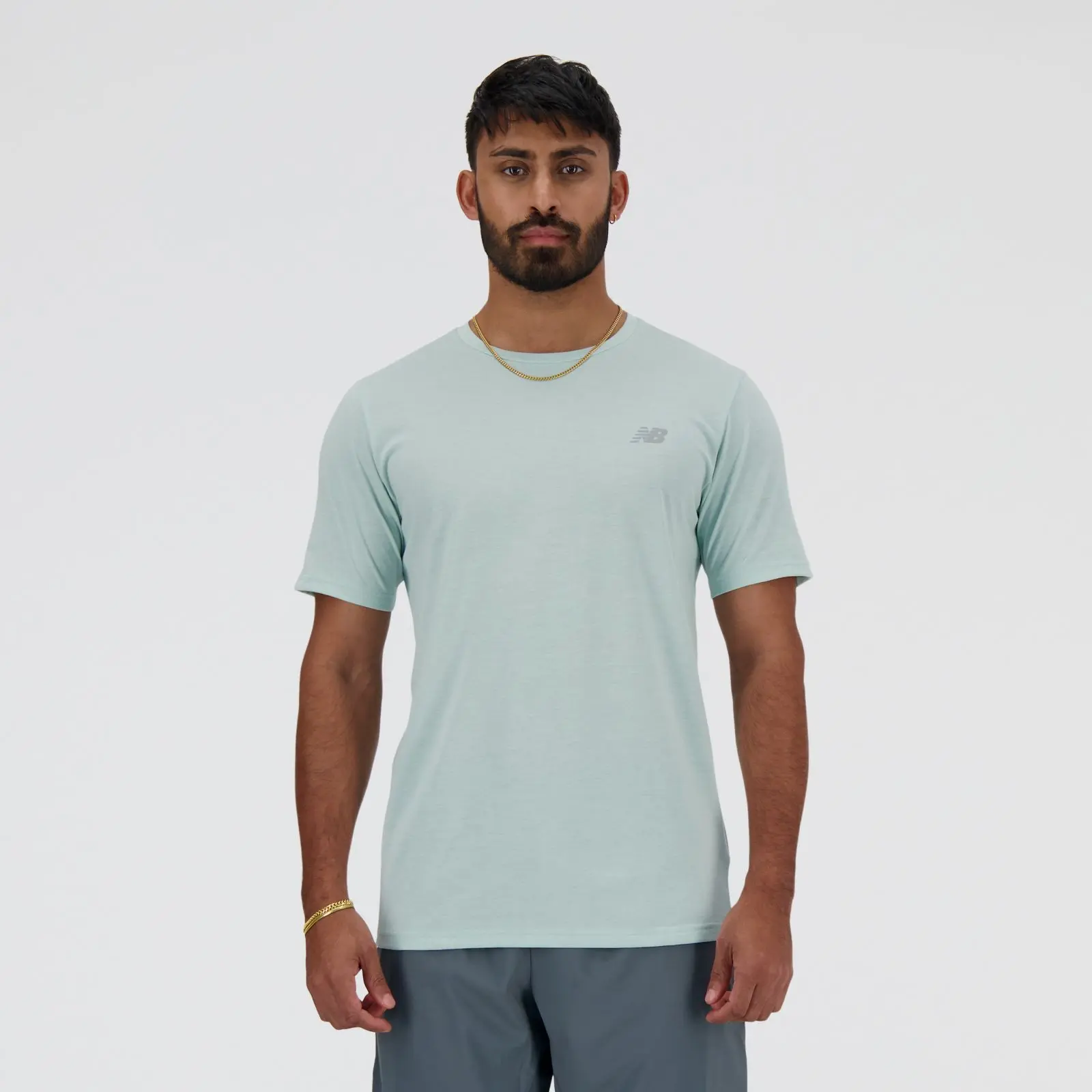 New Balance Remera Sport Essentials Heathertech MT41070, Light blue, swatch
