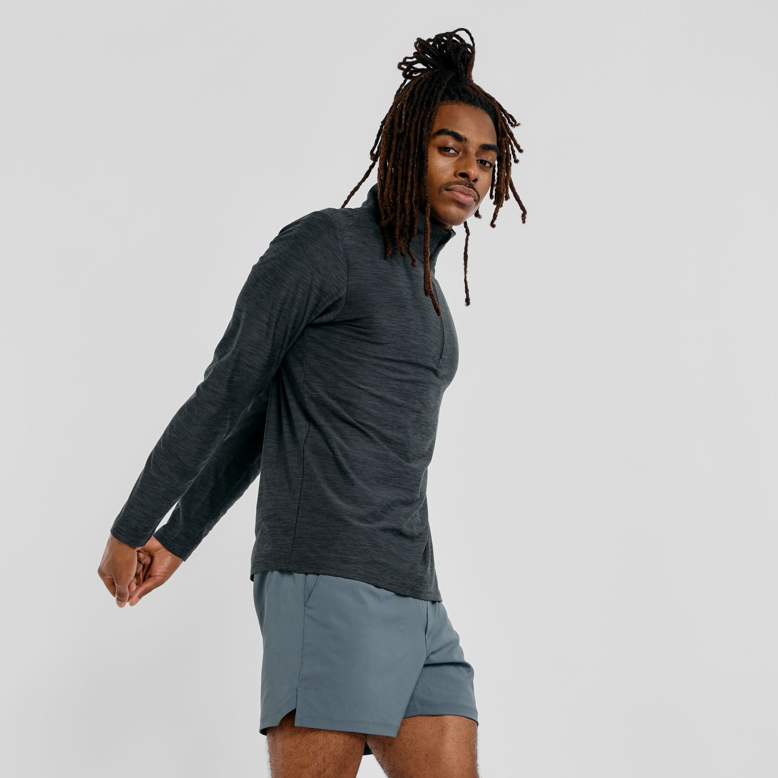 New Balance Buzo Space Dye 1/4 Zip MT41915, Black heather, swatch