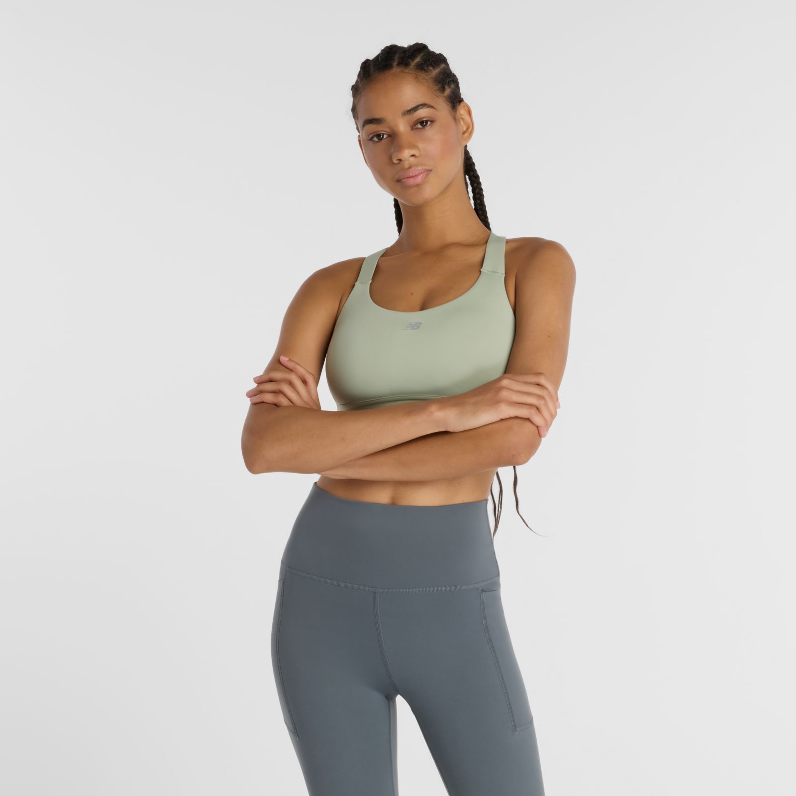 New Balance Crop Top NB Essential Train Bra WB51035, Garter Snake, swatch