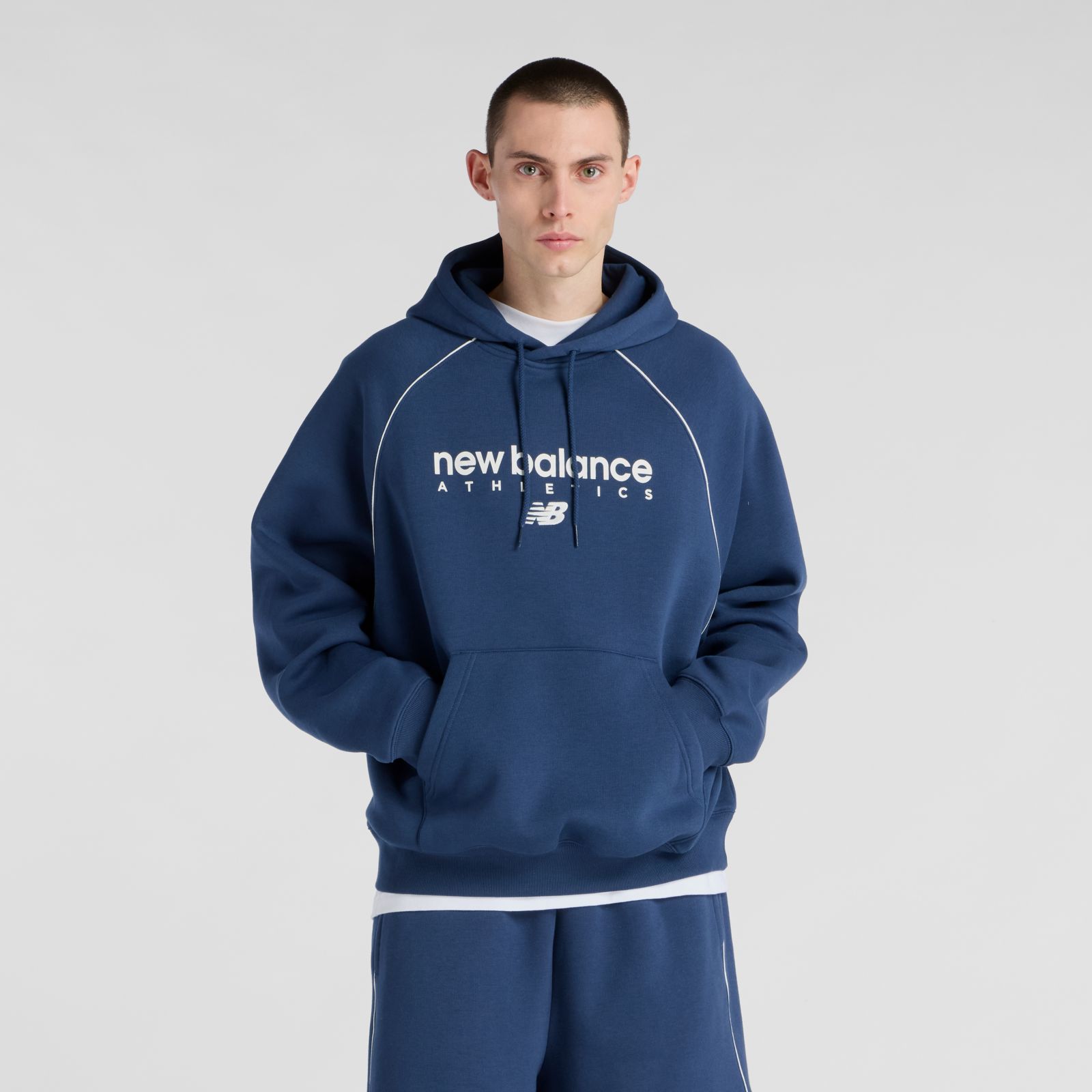New Balance Buzo Trackside Fleece Hoodie MT611629, Navy, swatch