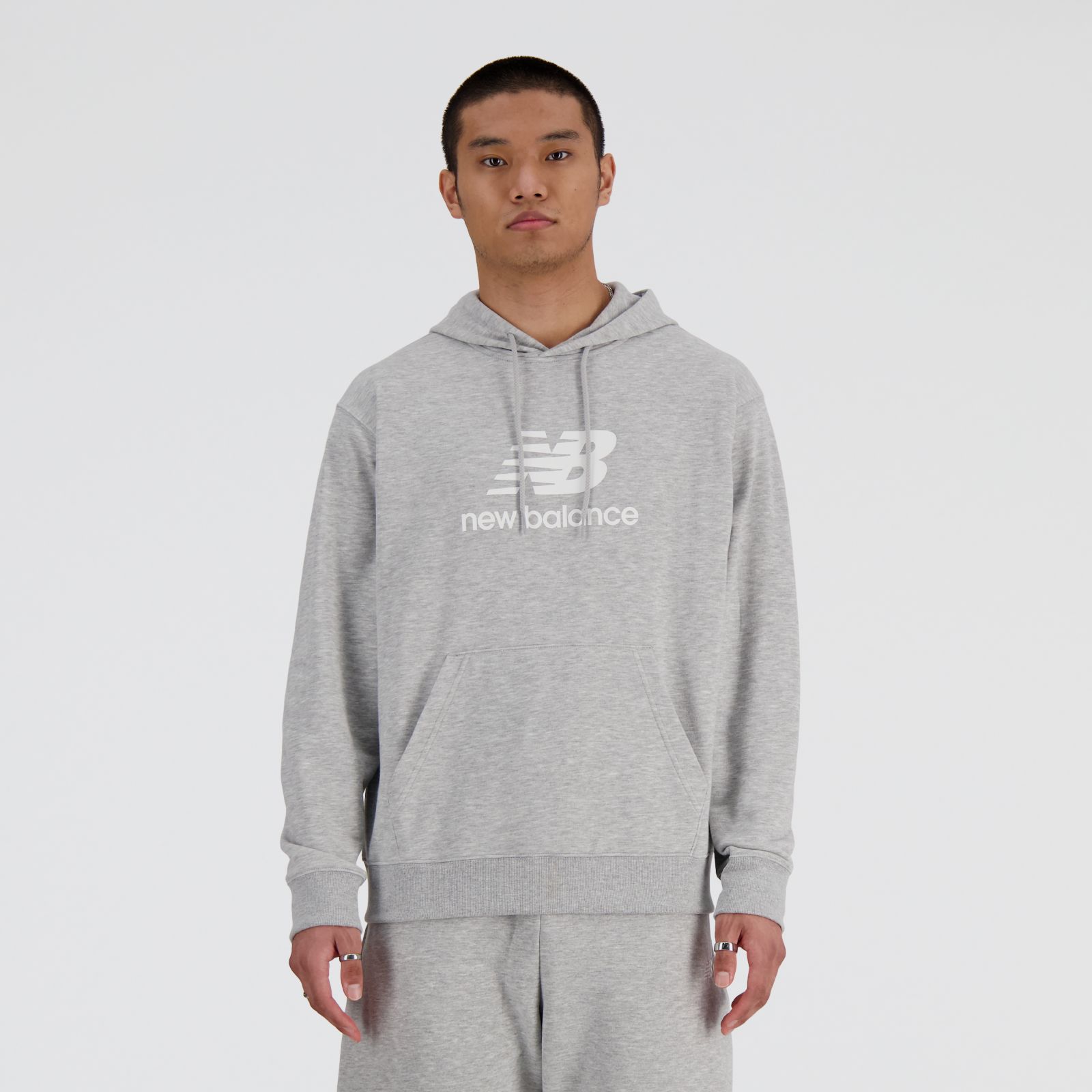 New Balance Buzo Sport Essentials French Terry Logo Hoodie MTA41501, Athletic Grey, swatch