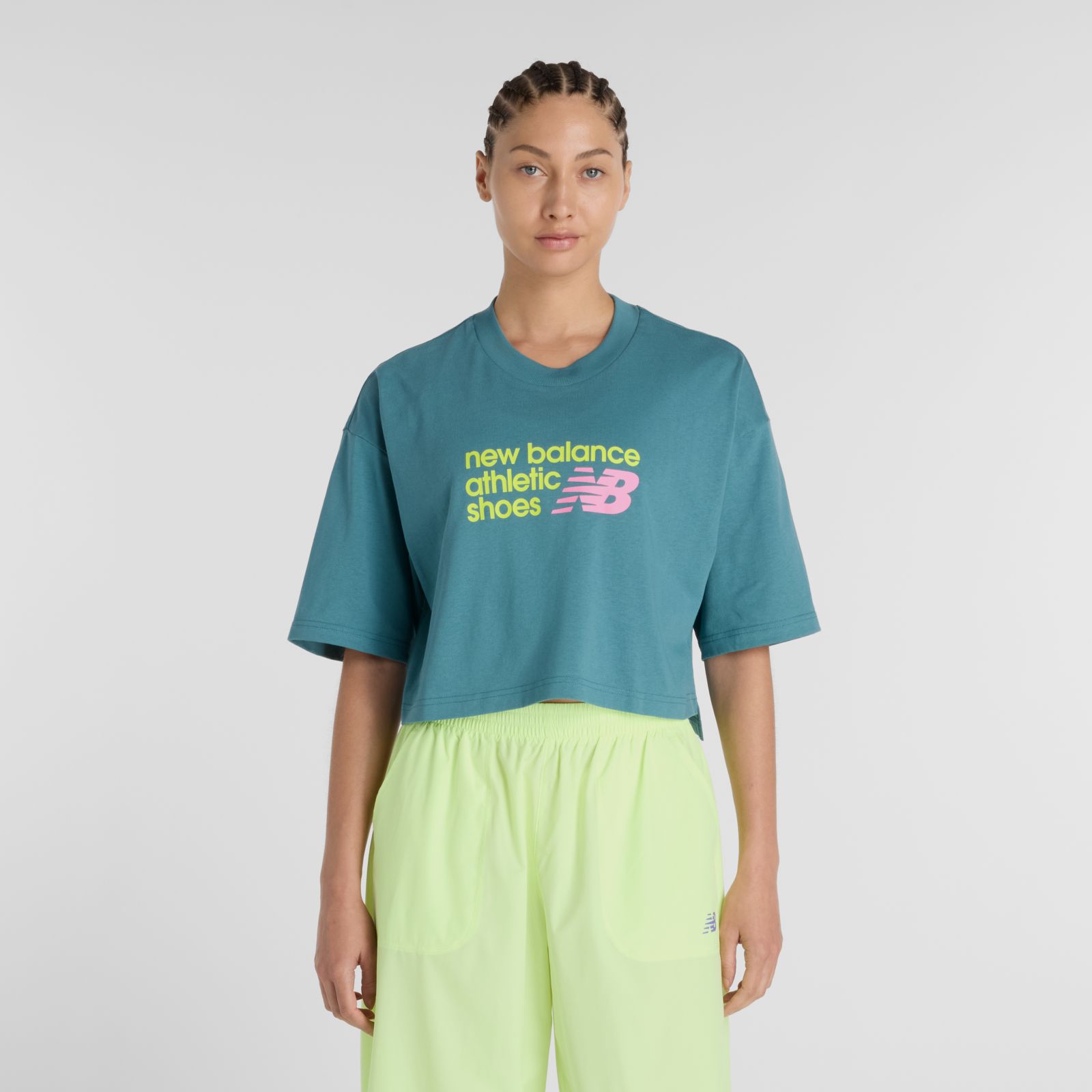 New Balance Remera Athletics Premium Chest Logo Cropped T-Shirt WT51908, Big Teal, swatch
