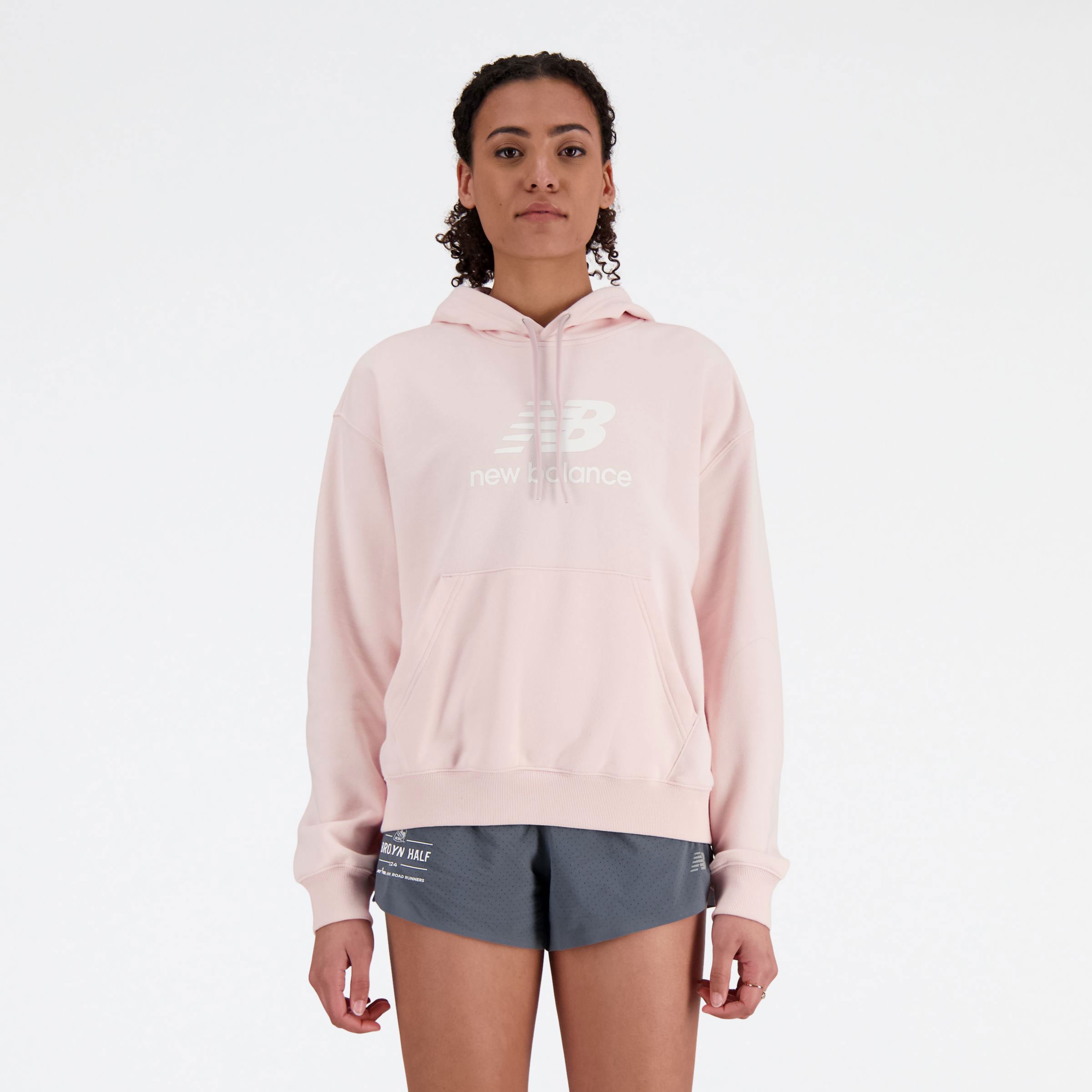 New Balance Sport Essentials French Terry Logo Hoodie WTA41504, Light/Rose, swatch