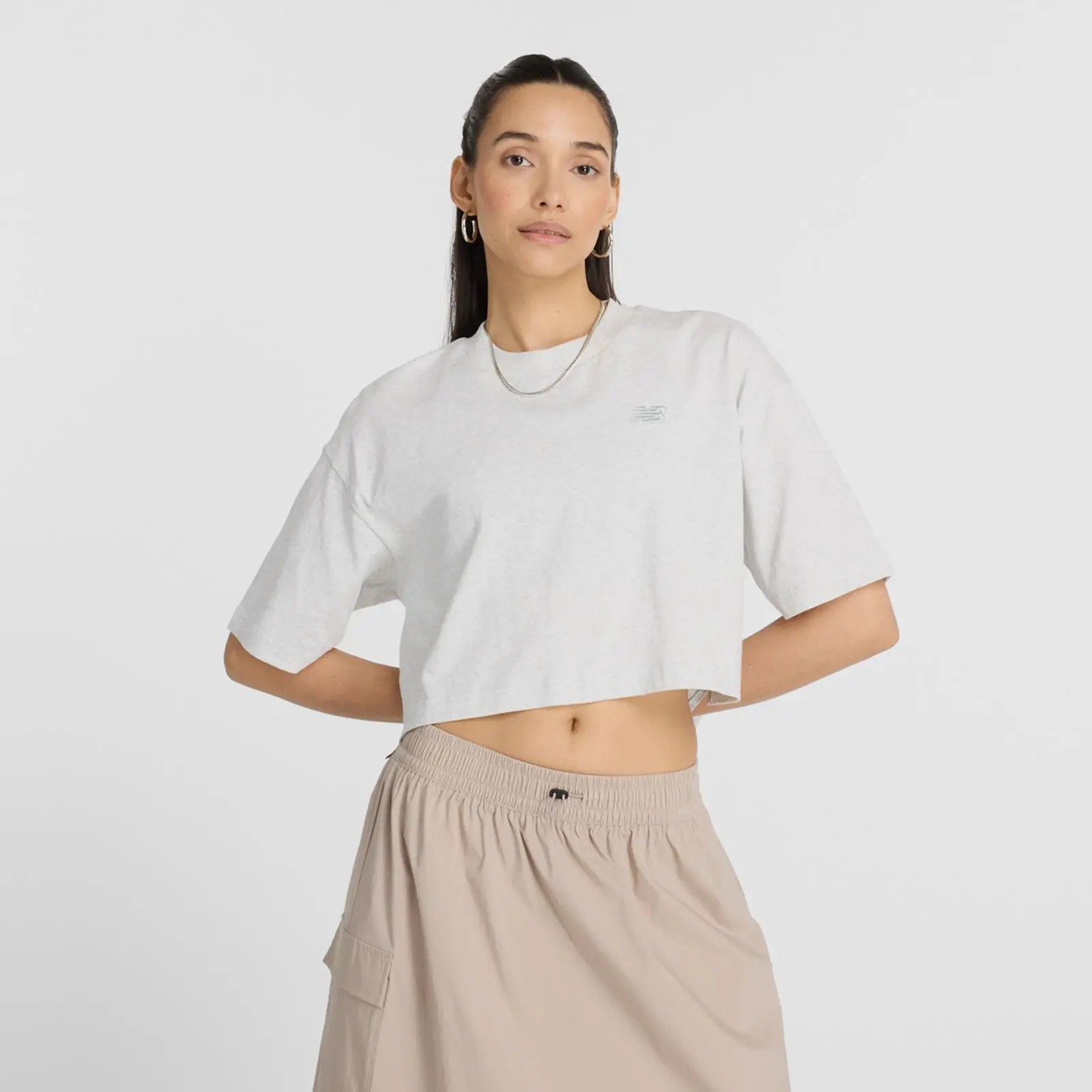 New Balance Remera Logo Oversized Jersey T-Shirt WTA43536, Ash heather, swatch